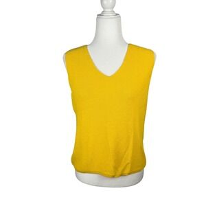 Chico's Design Sweater Vest Womens L Yellow Vintage Knit V-Neck Sleeveless Top
